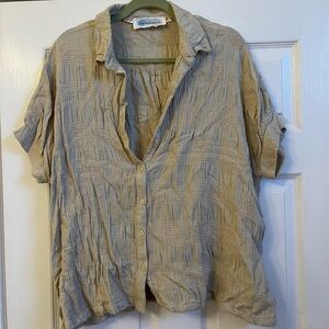 Casual Beige Button-Up Women's Top